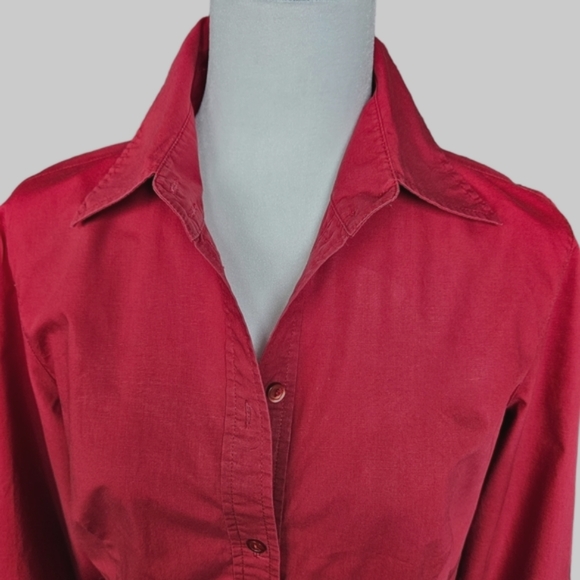 Mexx red fitted button down shirt blouse cotton long sleeve 12 - Picture 2 of 11